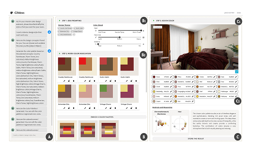 C2Ideas: Supporting Creative Interior Color Design Ideation with Large Language Model